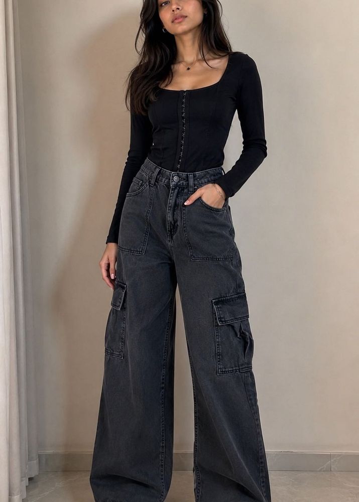 Dark Wash Cargo Jeans