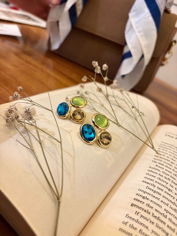 Blue &amp; Green Gemstone Stud Earrings