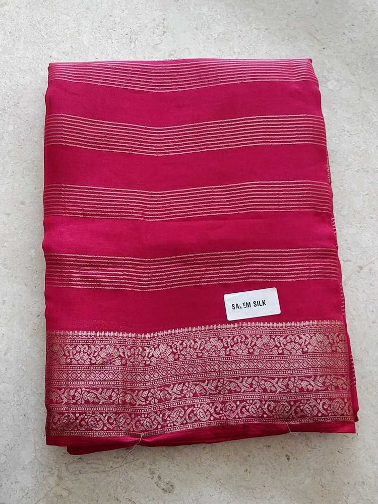 Elegant Pink Striped Silk Saree