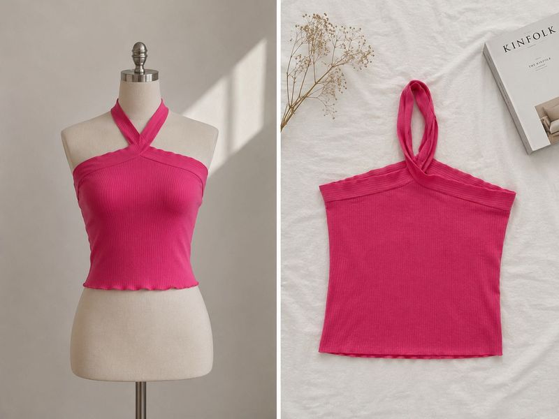 Ribbed Halter Neck Crop Top