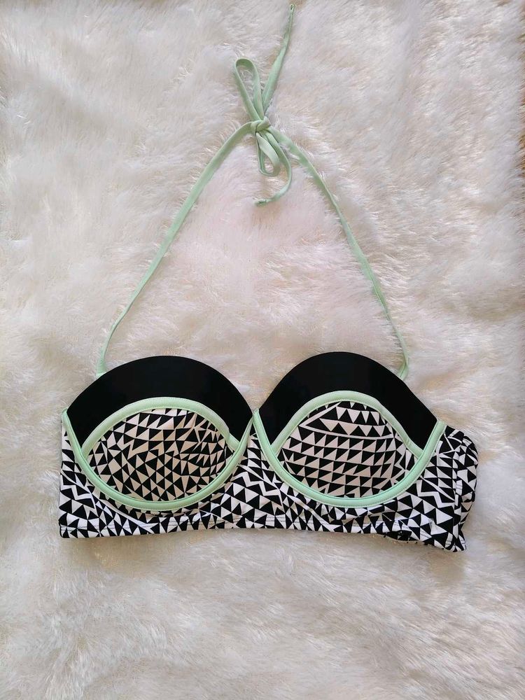 Geometric Print Strapless Bikini Top