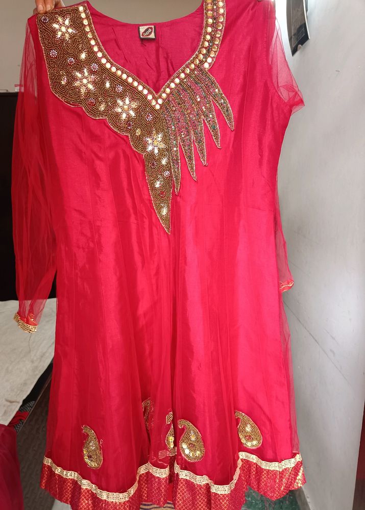 Neck Design Maroon Soft Touch Net Anarkali Set