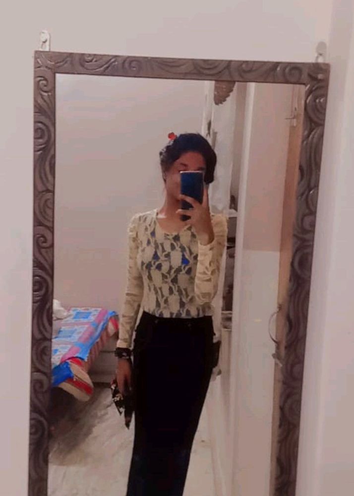 Puffy Sleeves Net Top