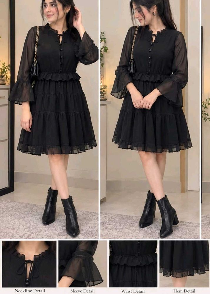 Chic Black Tiered Midi Dress