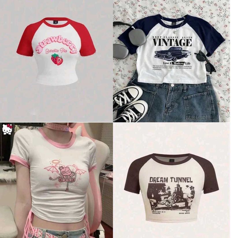 combo of 4 Cute Graphic Crop Tops