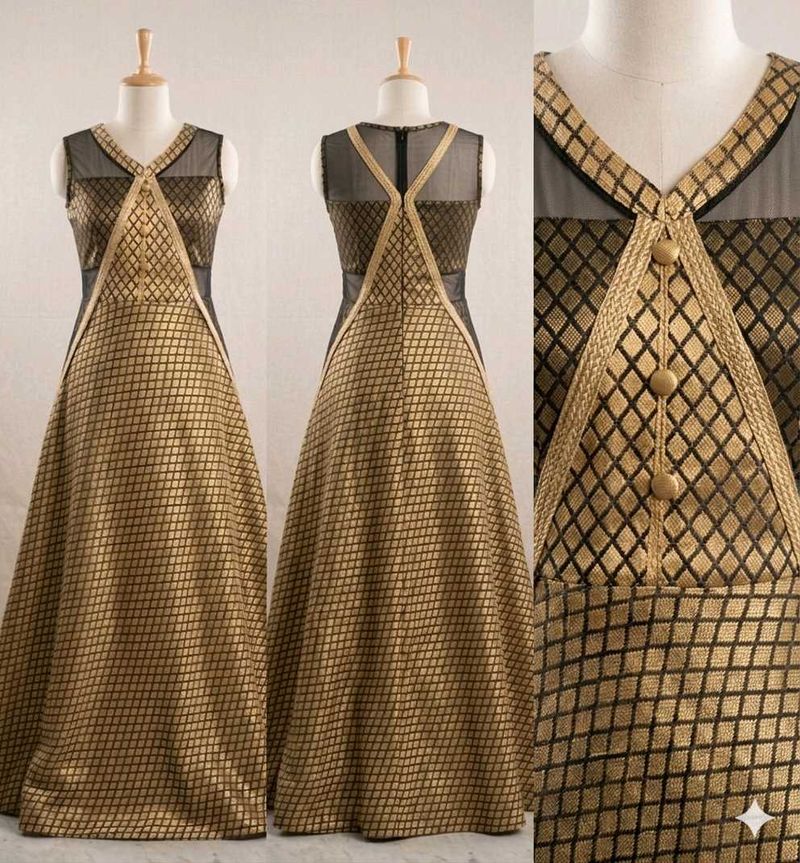 Elegant Gold &amp; Black Brocade Gown