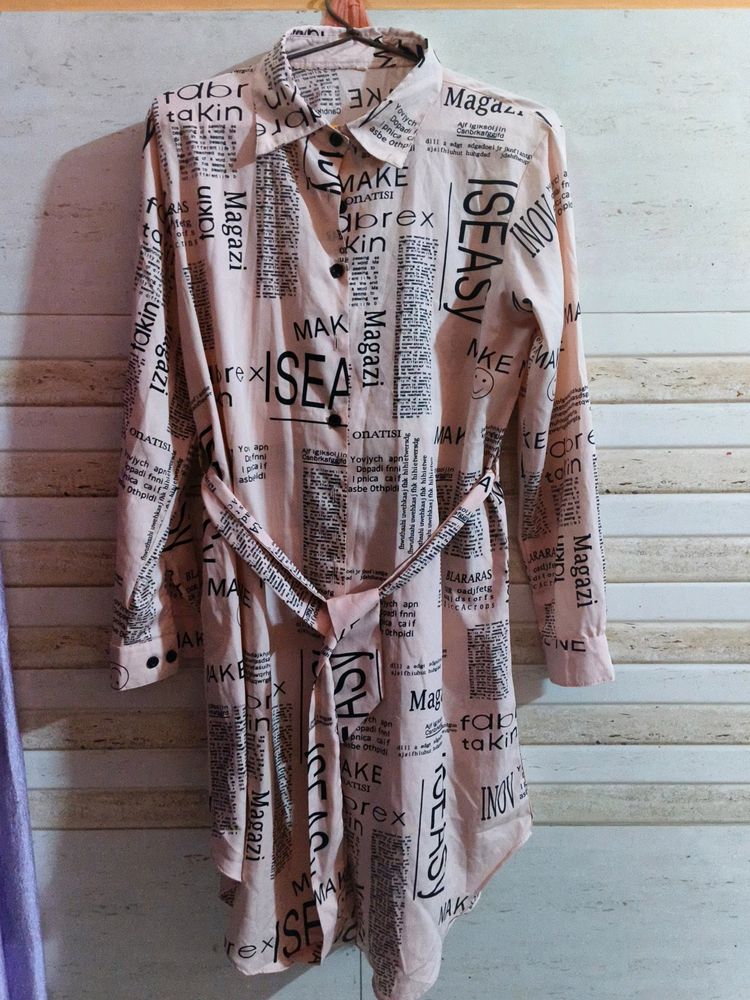 Pink Long Shirt Dress.. 32-34-36 to ko