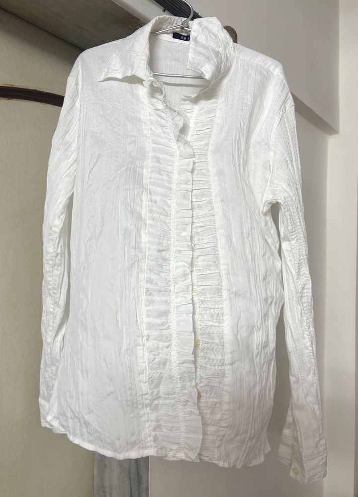Women's White Textured Button-Down Shirt