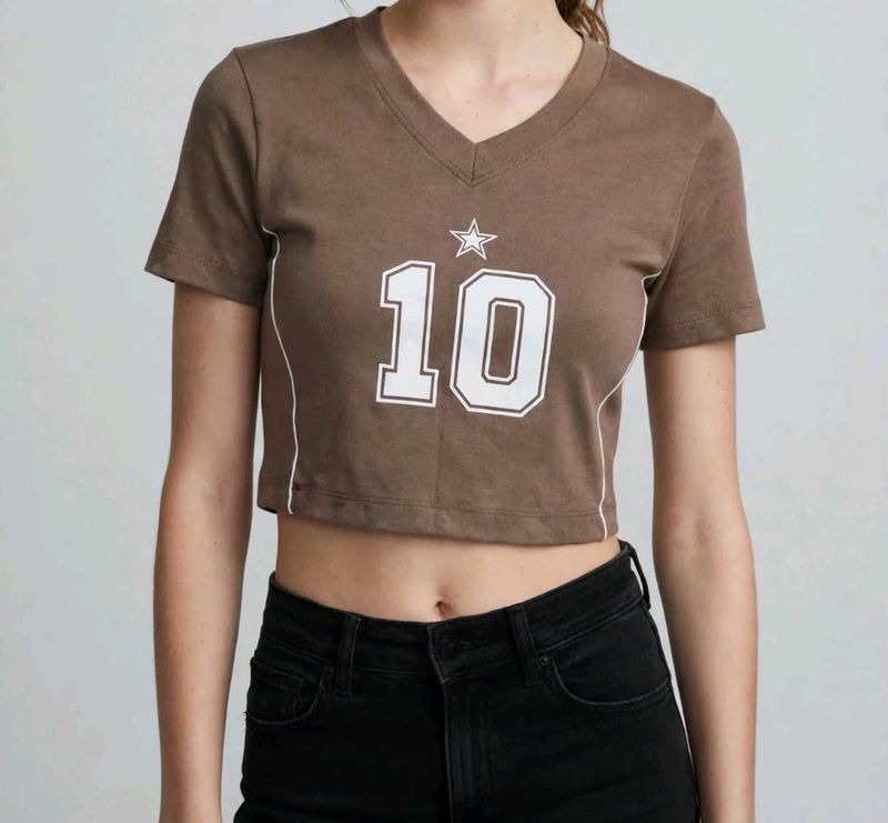 Brown Cropped "10" Graphic Tee
