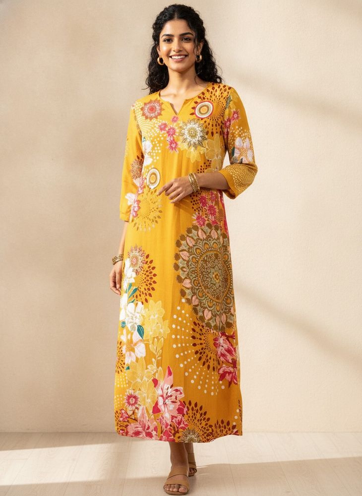 Biba Vibrant Yellow Floral kurta