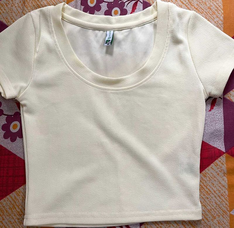 Cream Ribbed Cropped Tee