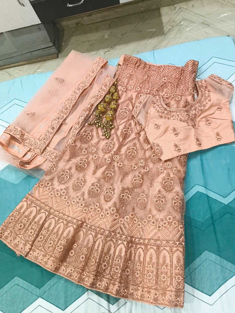 Peach Embroidered Lehenga Choli Set