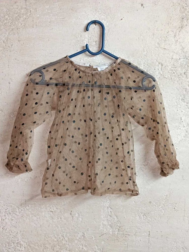 Sheer Polka Dot Blouse Cropped