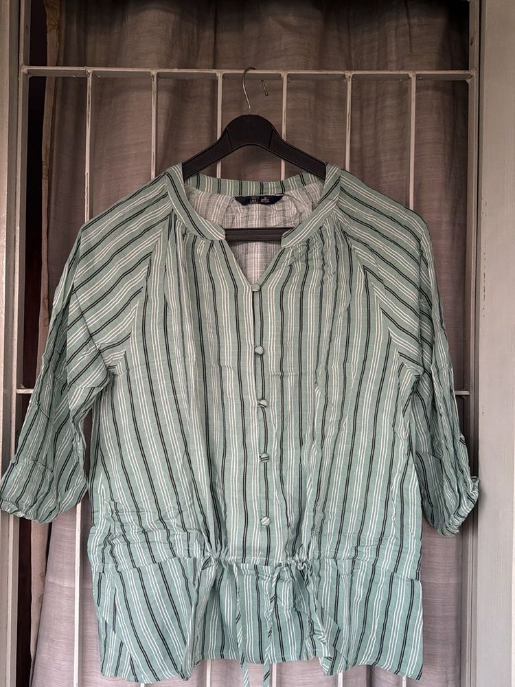 Striped Button-Up Tunic Top