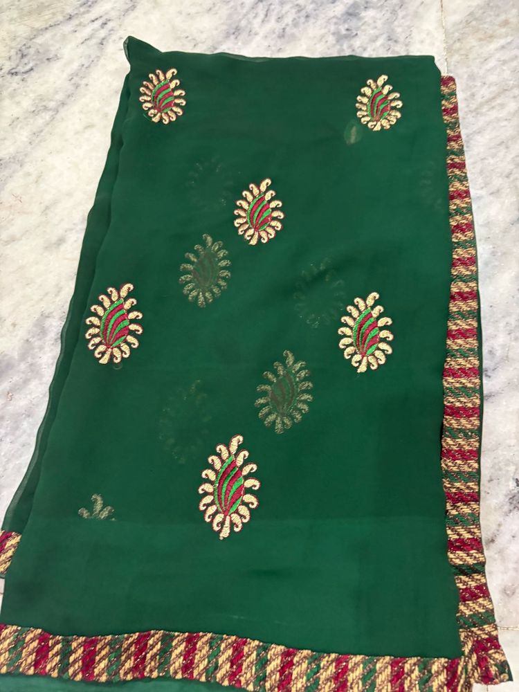 Elegant Green Embroidered Saree