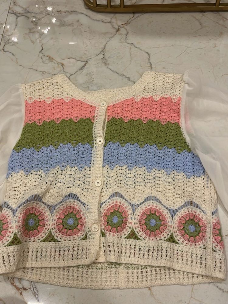 Crochet Knit Button-Up Vest