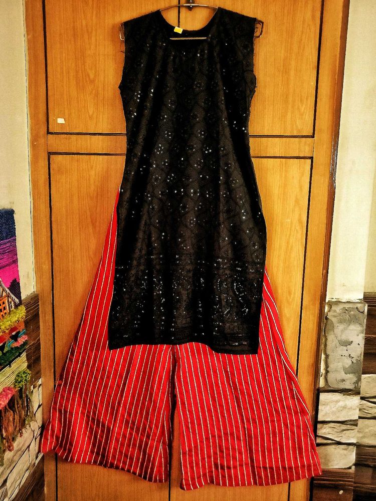 Stylish Black Kurta with Red Palazzo Pants
