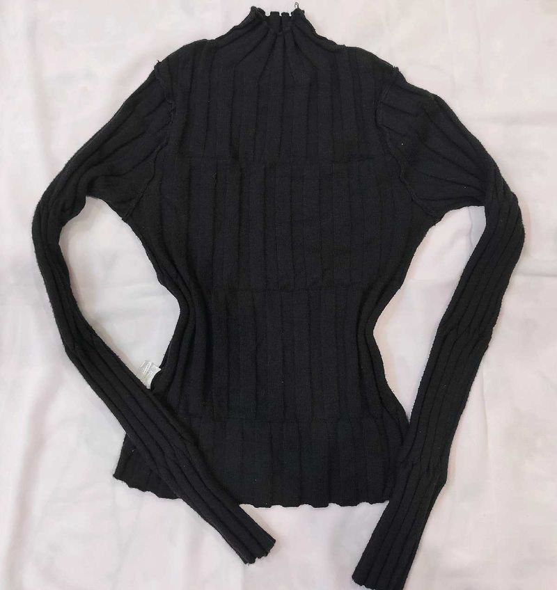 Black Ribbed Mock Neck Top