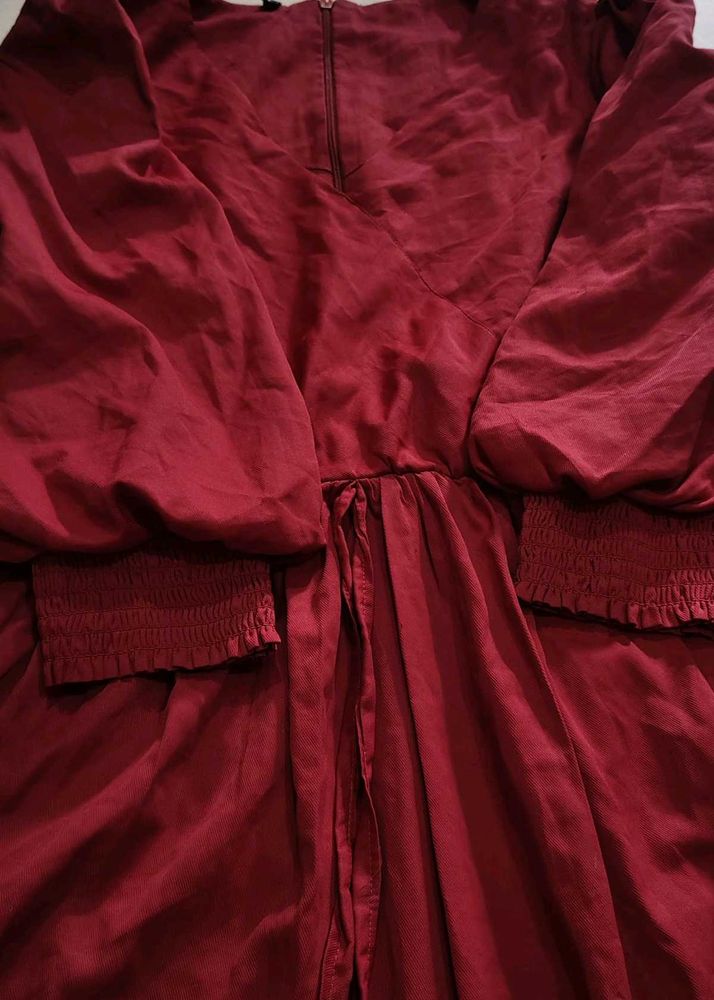 Elegant Ruffled Maroon Dress