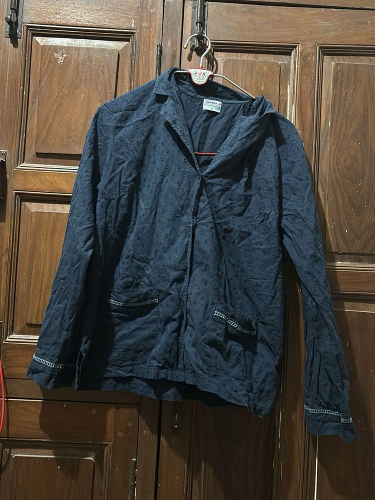 Stylish Blue Printed Button-Up Shirt