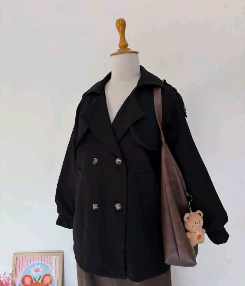 🍂 black short double breasted jacket/ trench coat