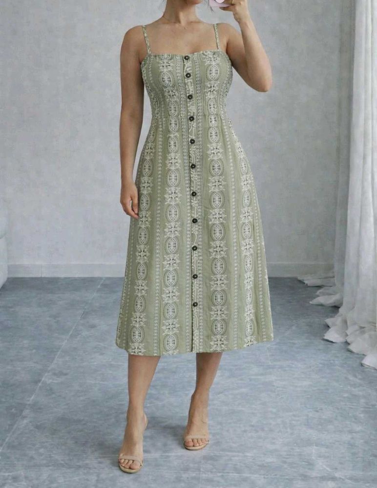 Sage Green Button-Down Midi Dress