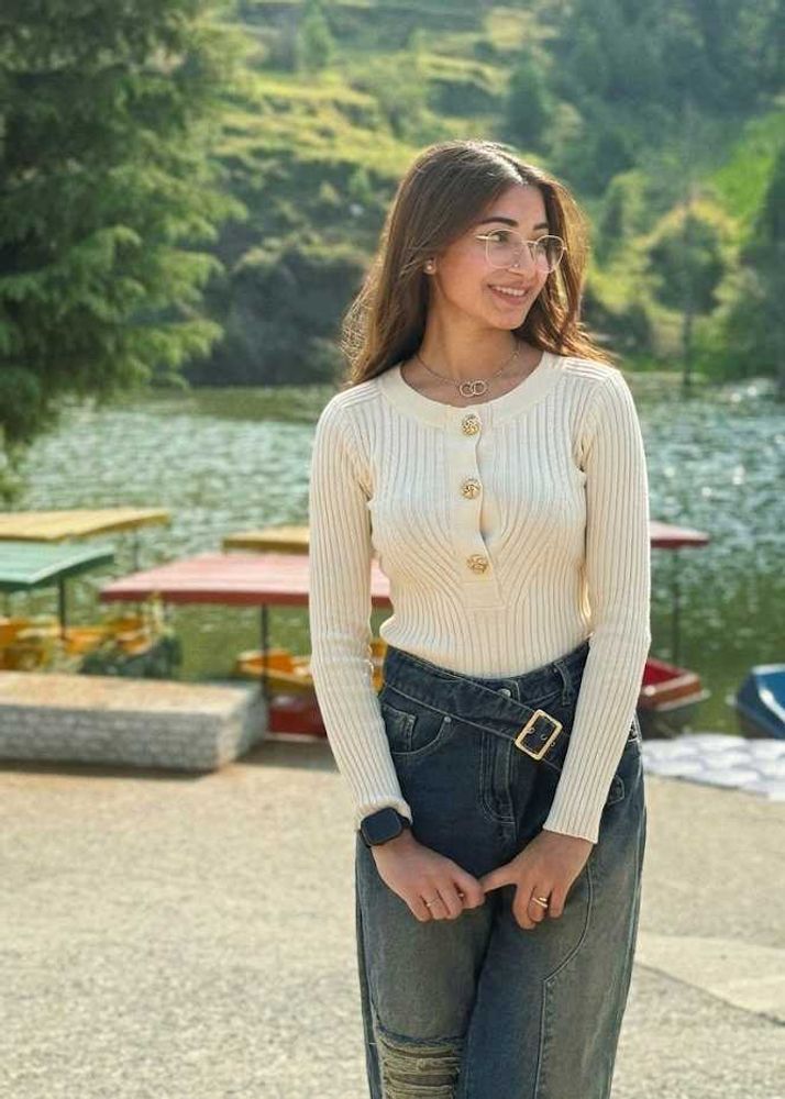 Cream Ribbed Button-Up top
