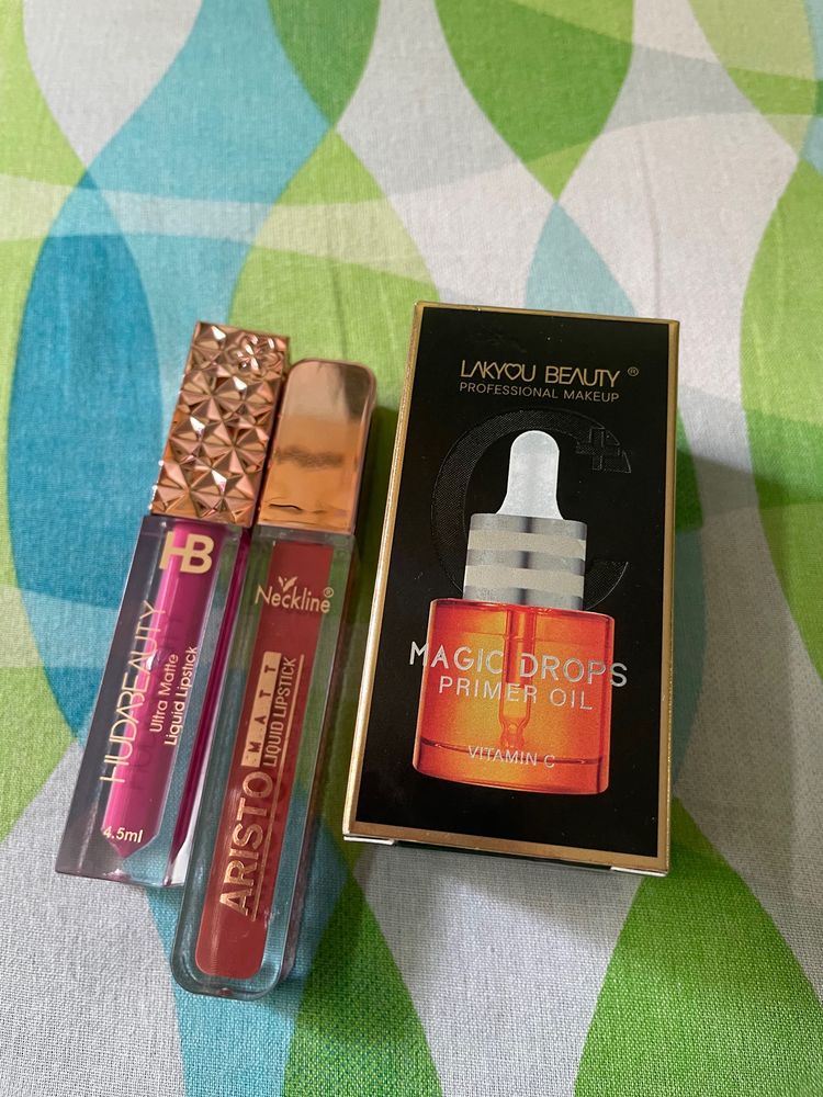 All Fully New Unused Magic Primer Oil With Vitamin C And 2 Liquid Lipstick Check Description For Details