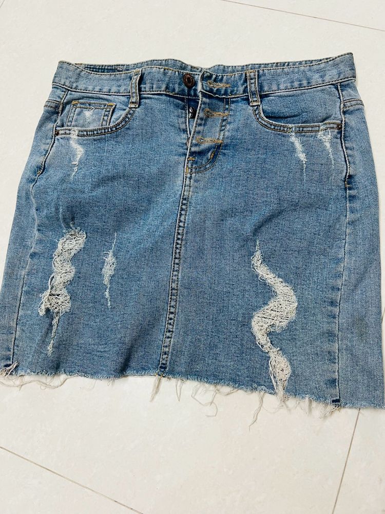 Distressed Denim Mini Skirt