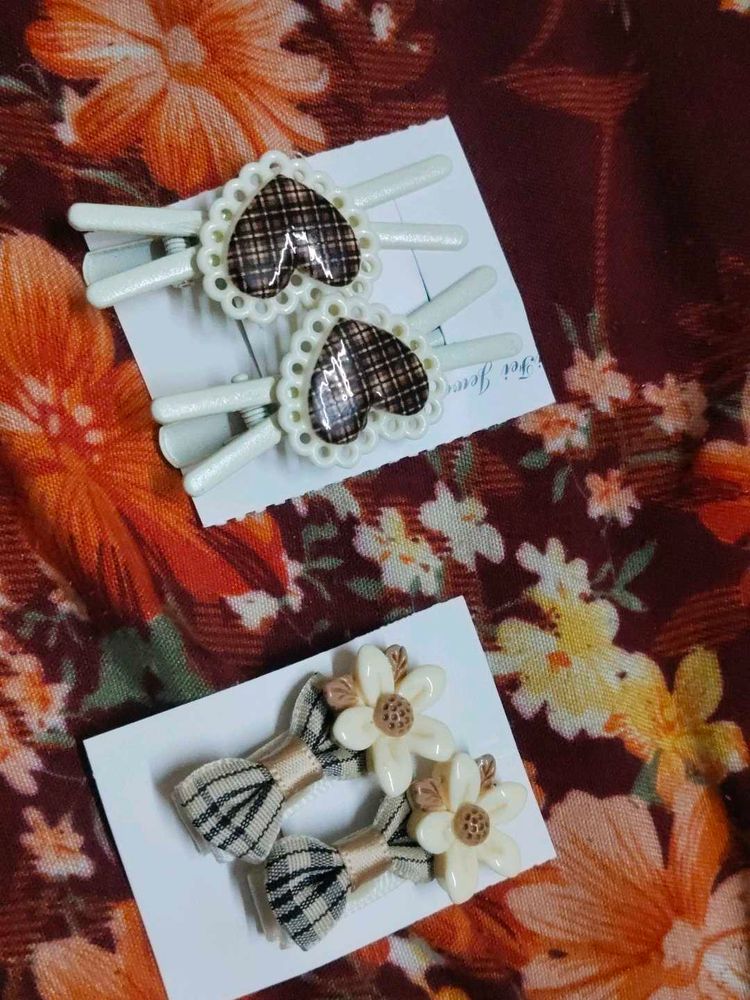 Cute Heart &amp; Flower Hair Clips Set