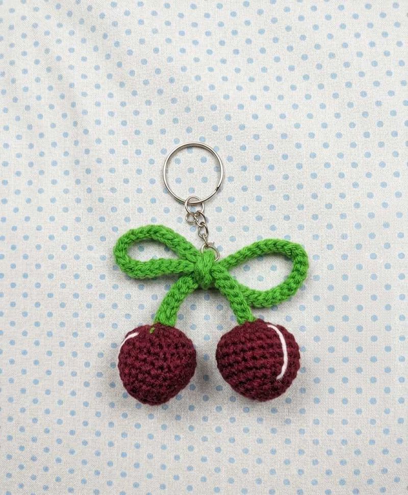 Handmade Crochet Cherry Keychain