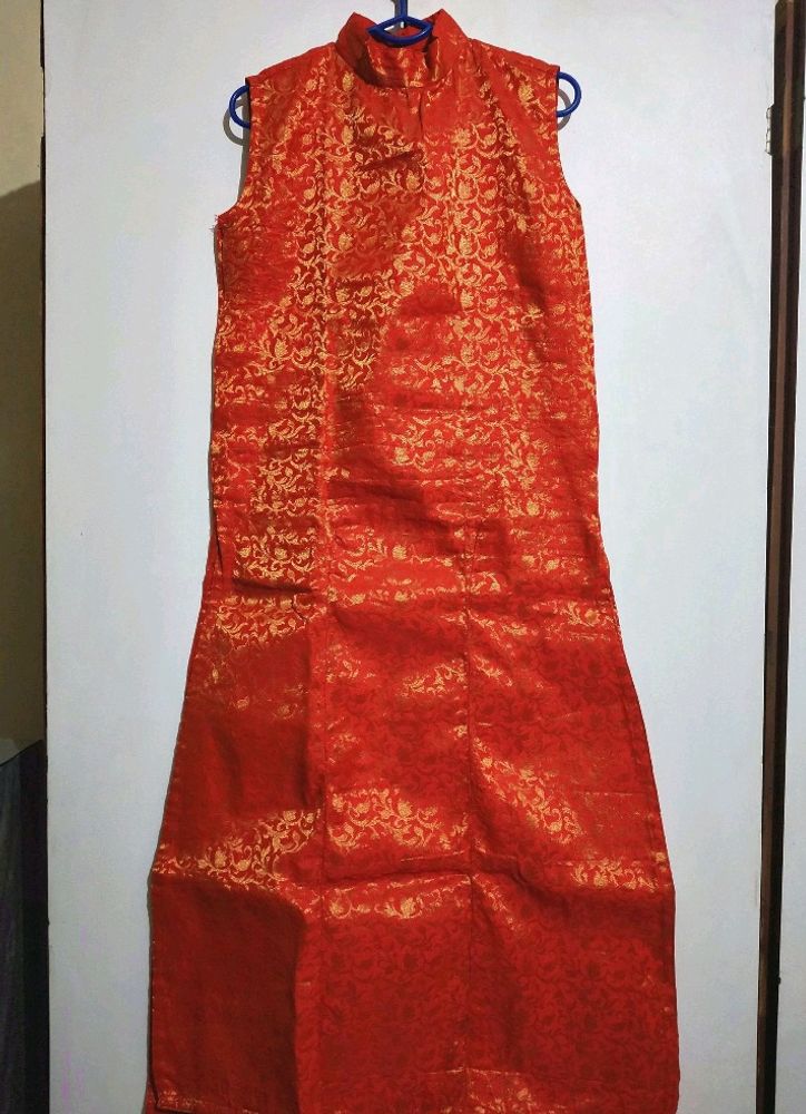 ORANGE PETALS DESIGN BROCADE KURTI