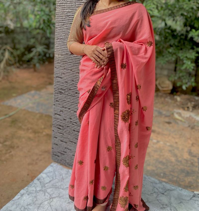 Elegant Pink Embroidered Saree
