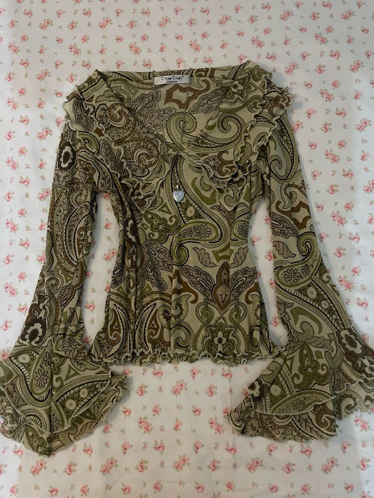 Paisley Print Bell Sleeve Top