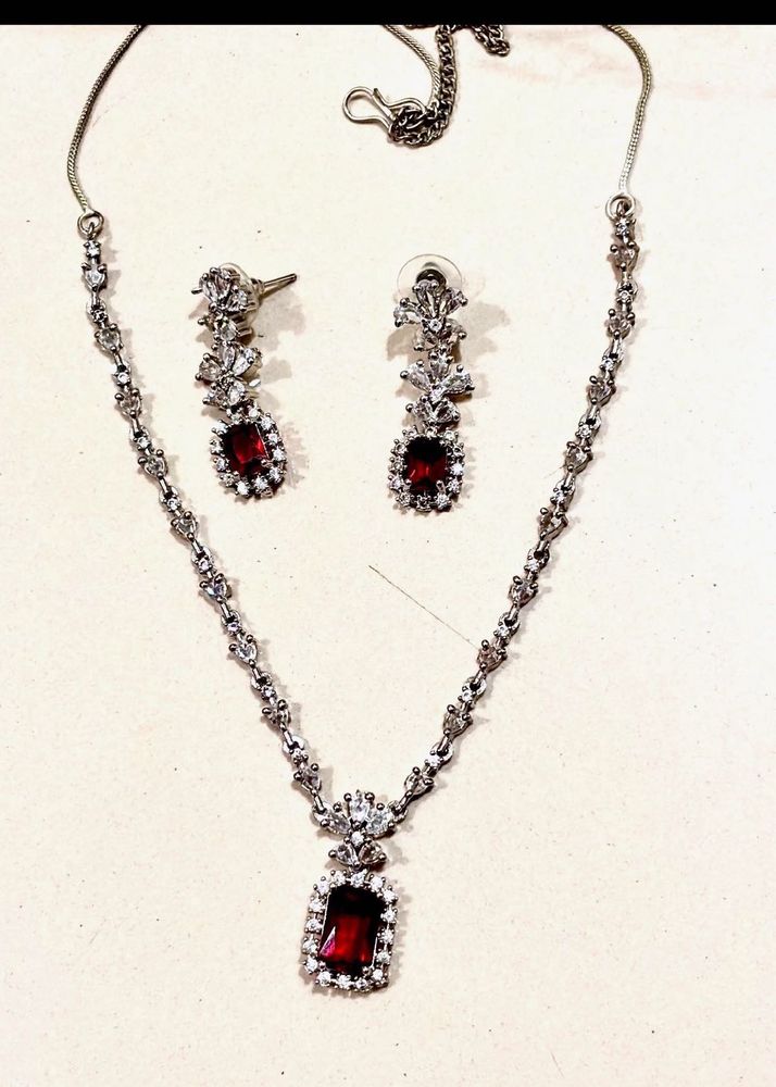 Elegant Red Stone Necklace &amp; Earring Set