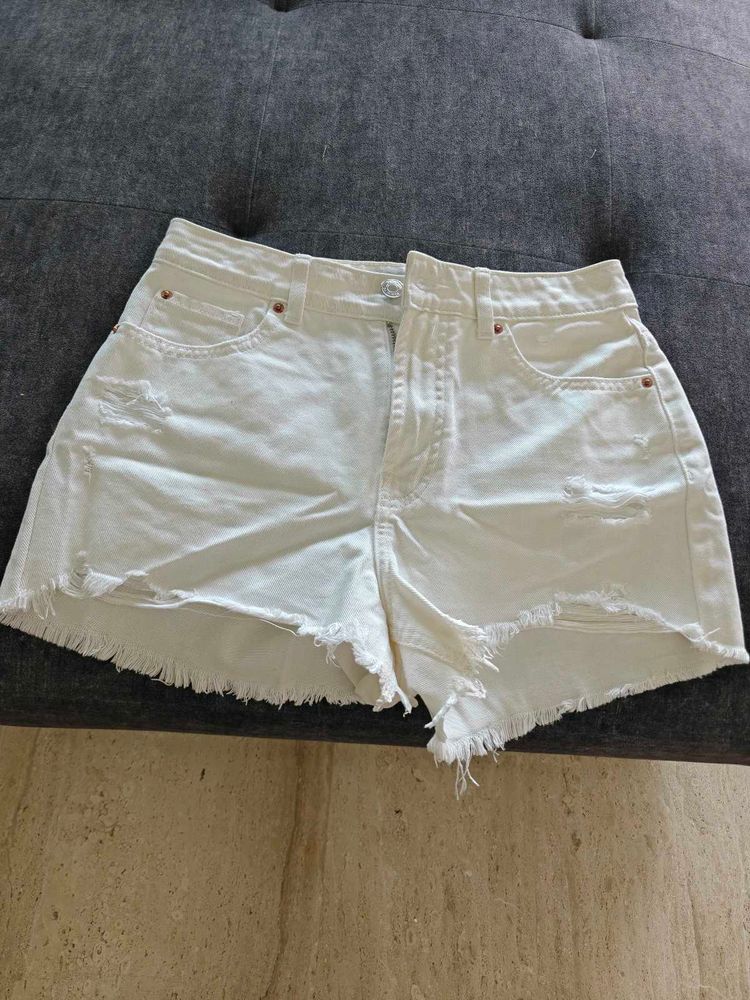 White Distressed Denim Shorts