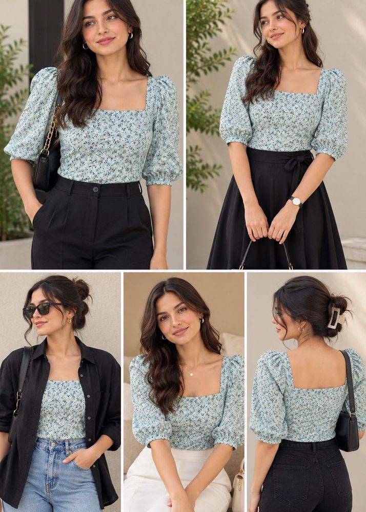 Floral Puff Sleeve Top with Tag