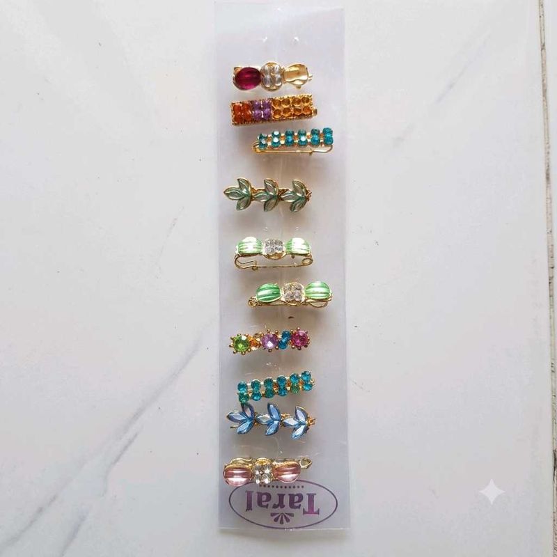 Set of 9 Colorful Rhinestone saree Brooches