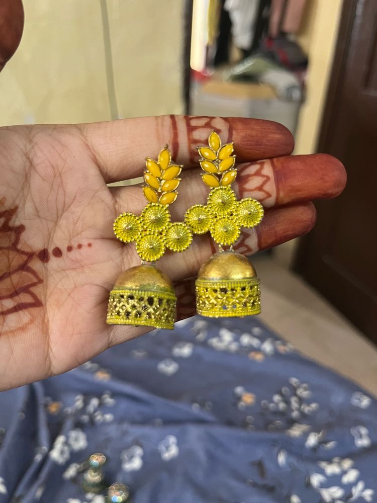 Beautiful Yellow Jhumka Earrings