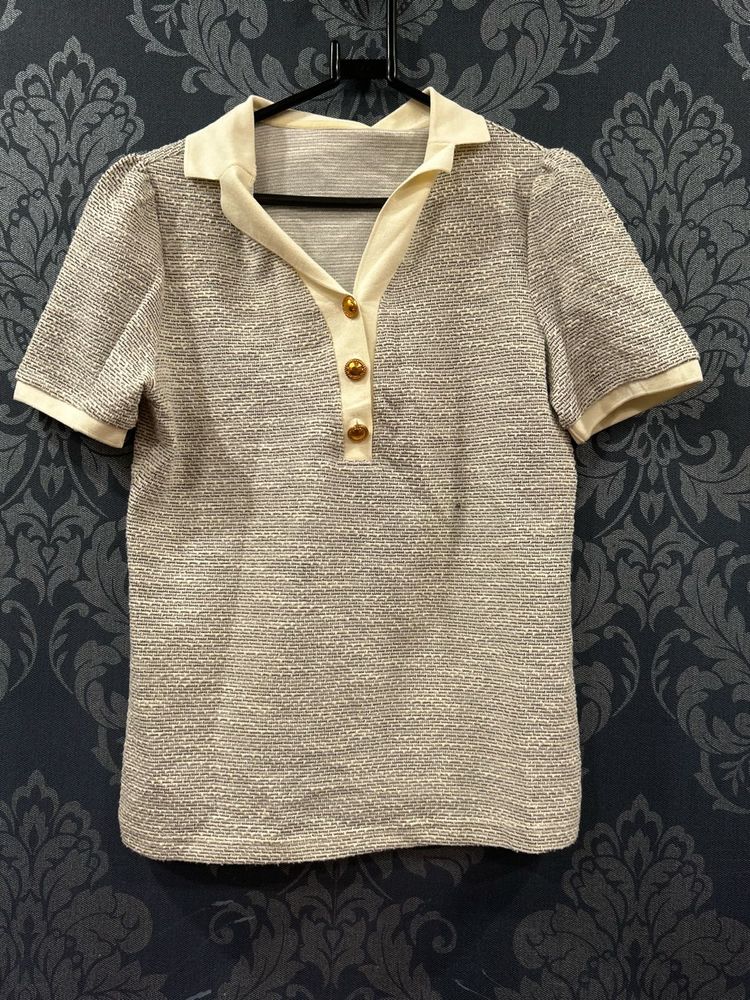 Elegant Textured Polo Neck Top