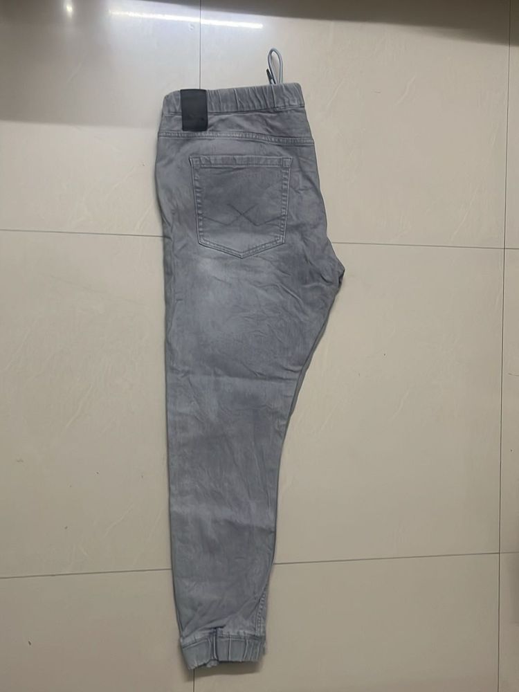 Gray Denim Jogger Pants