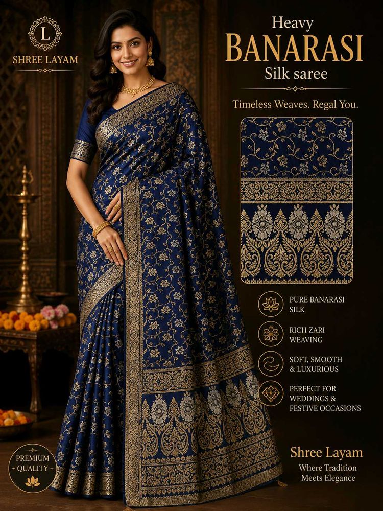 Heavy Banarasi Silk Saree - Navy Blue