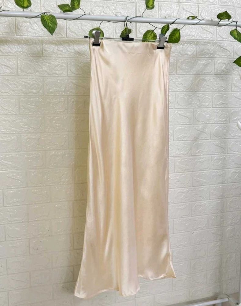 Premium Beige Satin Midi Skirt