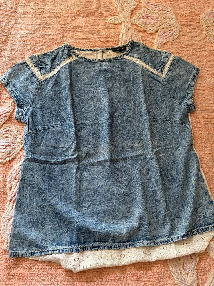 Denim &amp; Lace Top