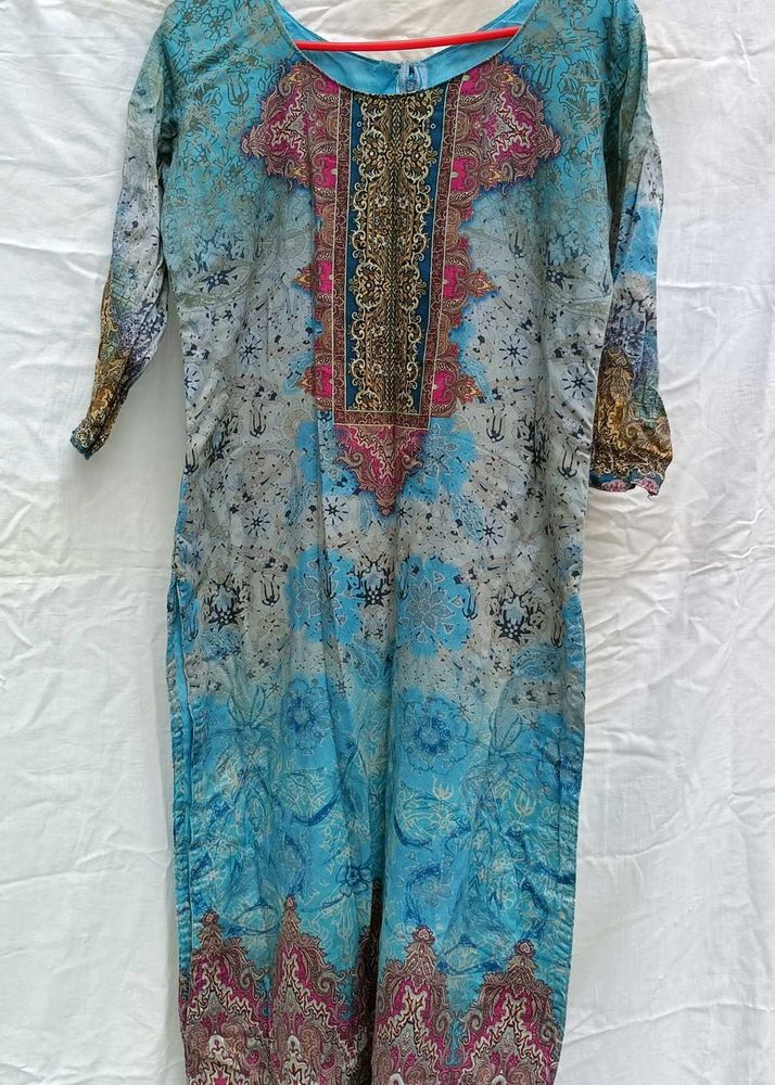 Cotton Blue Printed top of churidar