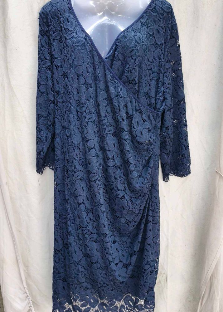 I. Elegant Navy Lace Wrap Dress