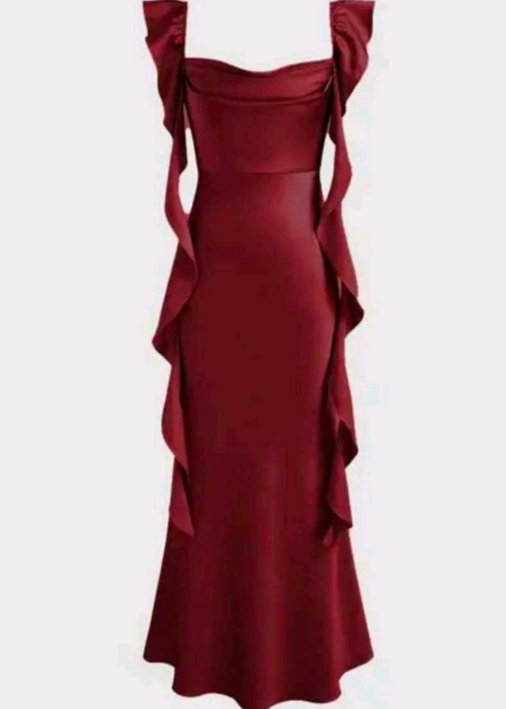 Elegant Burgundy Ruffle Dress