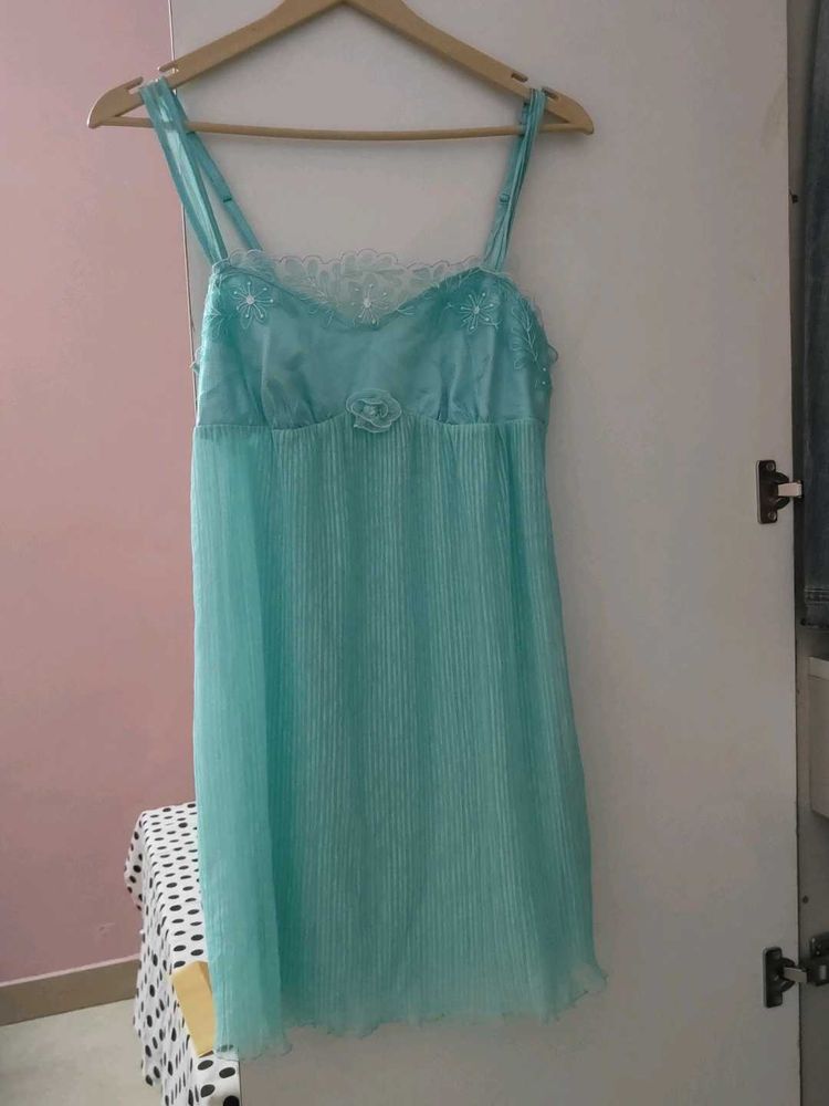 Aqua Blue Lace Trim Nightgown