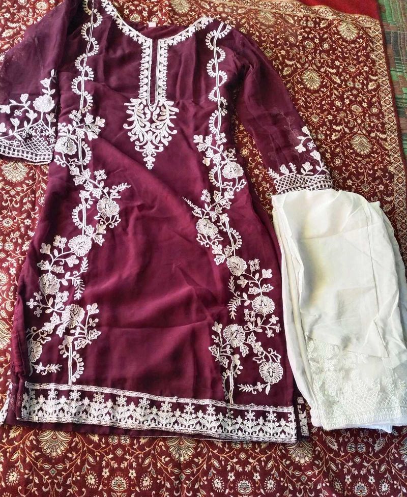 women georgette kurti pant set