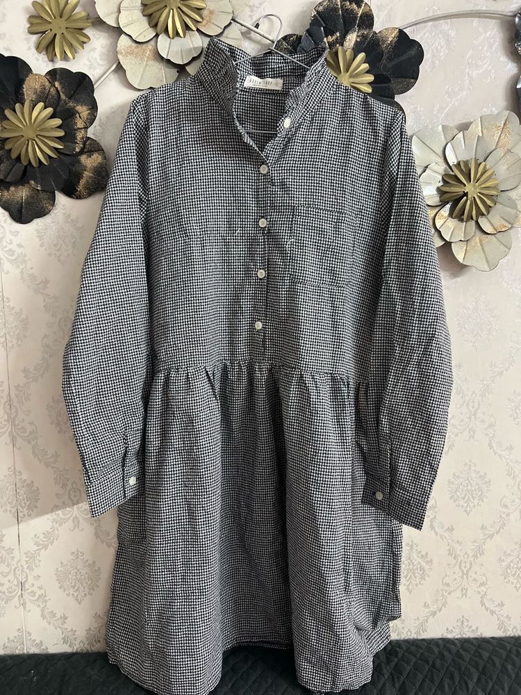 Chic Gingham Tiered Shirt Dress